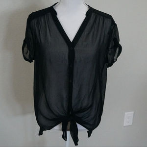 Express Sheer Black High-Lo Button-Up Top - Size S